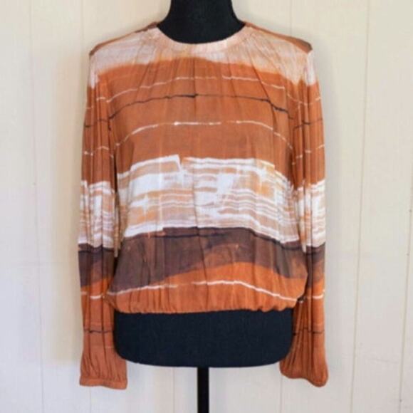 Bella Dahl Elastic Shirred Top Rust Colors Ladies Size Small Blouse - Picture 2 of 8